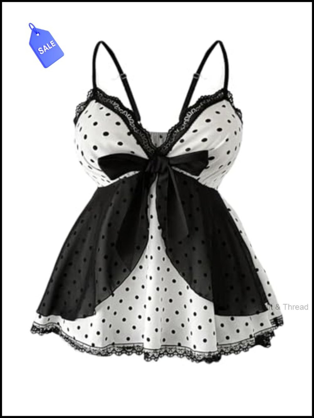 Women's Plus Size Babydoll Tank Top Polka Dot Lace Bow